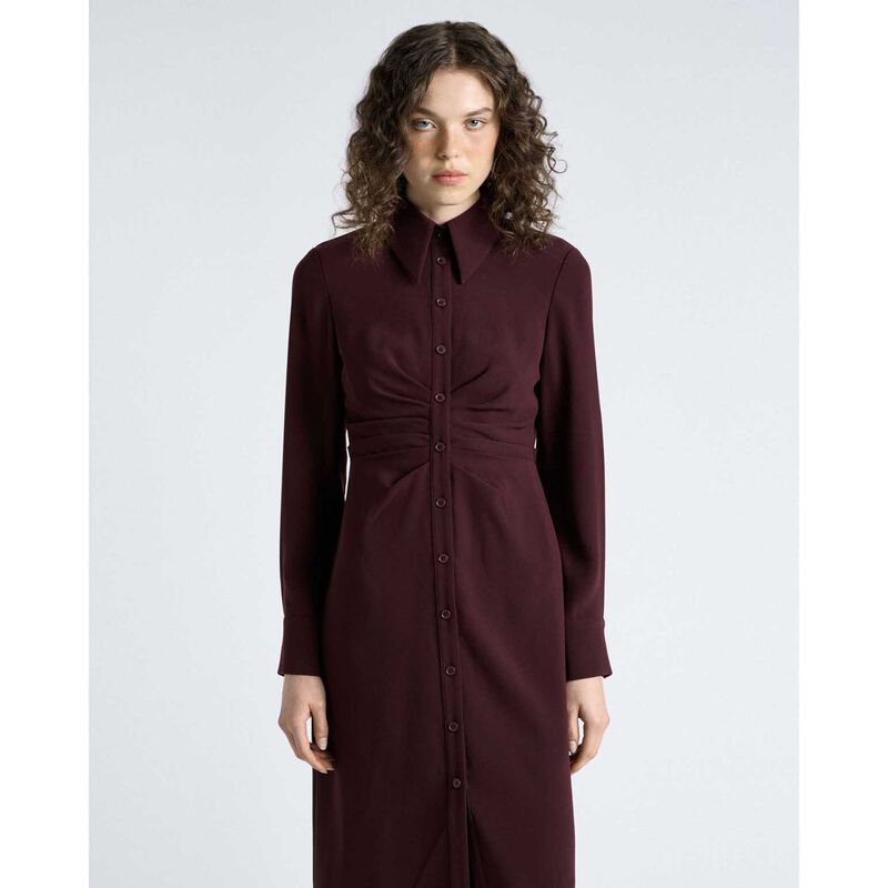Cue Dark Plum Crepe Ruched Shirt Dress image number 3
